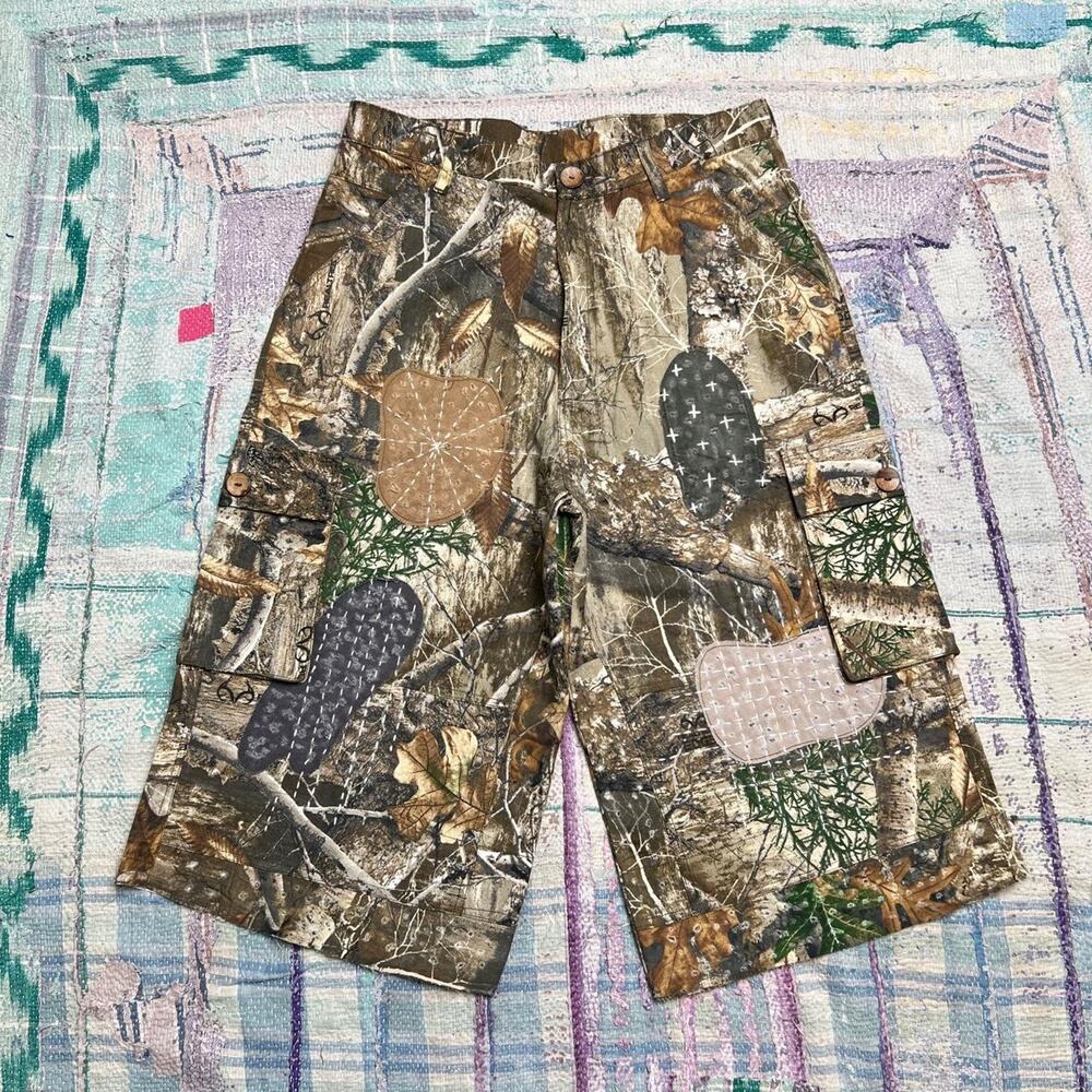 Custom upcycled camo cargo shorts size 34